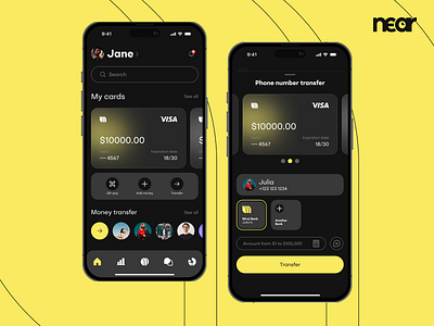 Banking Mobile App app app design application banking banking app card management dark mode digital banking finance fintech mobile money transfer payment confirmation qr pay ui ui design ux ux design uxui yellow theme