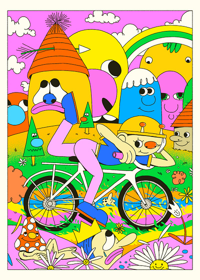 Bicycle Day cartoon illustration lowbrow pop art surreal trippy voodoo salad