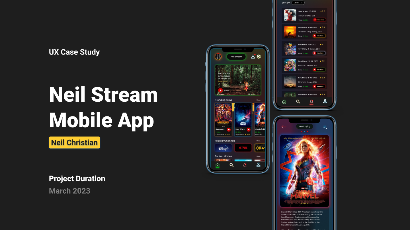 Neilstream: UI/UX Case Study 3d animation app appdesign branding case study cinema design graphic design illustration logo mobile motion graphics movie netflix streaming ui uidesign ux uxdesign