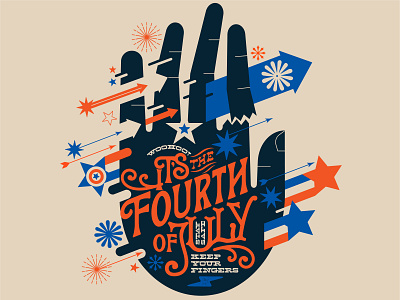 Happy 4th of July 4th of july arrows fingers fireworks graphic design hand holiday illustration independence day july july 4th stars stripes typography vector