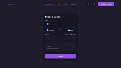 Bridge & Borrow Chain Abstraction screen 1 Dark mode blockchain borrow bride chain abstraction crypto borrowing and lending cryptocurrency web3