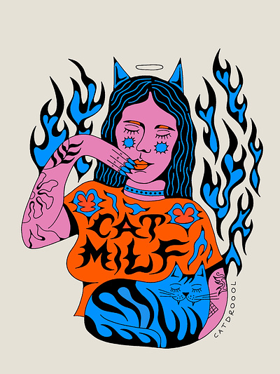 Cat Milf cat cats cute design drawing flames funny kitty milf mom parent pet sticker tattoos tshirt