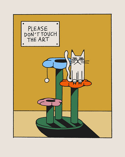 Please don't touch the art art cat cat tree cats comic cute drawing for hire funny hand drawn illustration