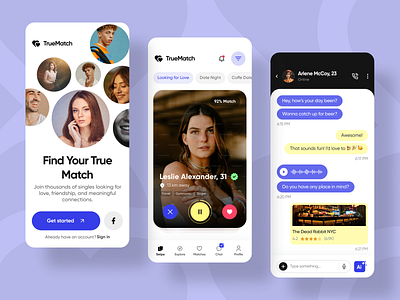 TrueMatch Dating App animation best design branding dating app interaction design mobile app ui userexperiencedesign userinterfacedesign ux