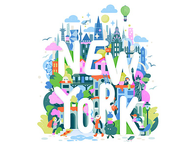 New York poster abstract cartoon design illustration lettering poster print zutto