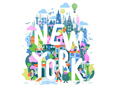 New York poster abstract cartoon design illustration lettering poster print zutto