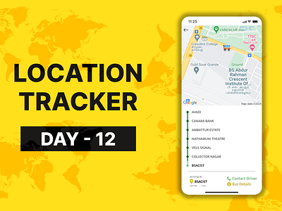 Day 12 of 100 Days Daily UI Challenge: Location Tracker Design appui buslocationtracker creativedesign dailyui dailyuichallenge day12 designinspiration figma figmadesign interfacedesign livetracking locationservices mobileappdesign studentapp transportapp uxdesign