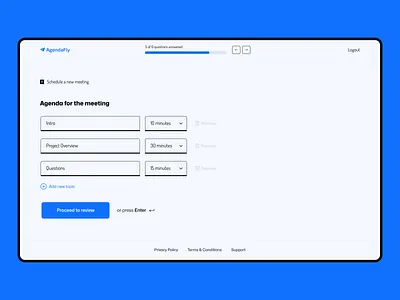 AgendaFly - Schedule a meeting agenda clean design interface meeting meeting app minimal saas schedule ui ux website