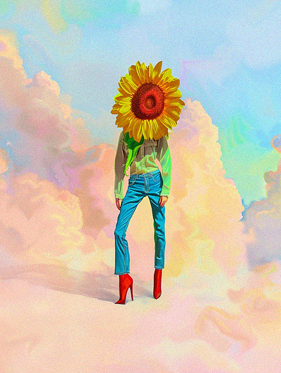 Walking on Sunflower abstract clouds digital dreamscape dreamy fantasy fashion floral flower flowers illustration nature nature inspired sunflower surreal