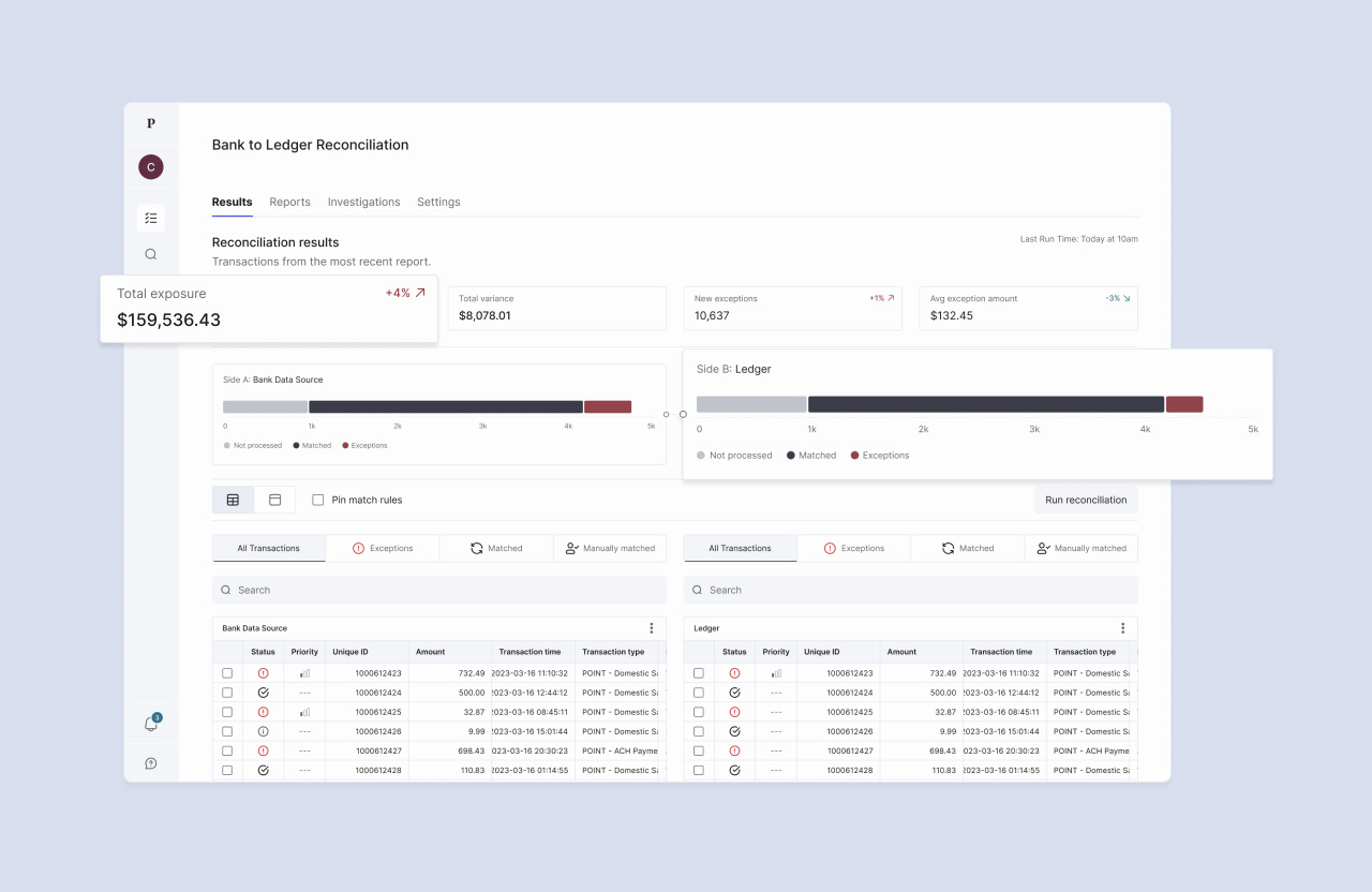 Financial Reconciliation App data data grid data vis finance fintech money recon ui