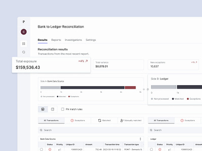 Financial Reconciliation App data data grid data vis finance fintech money recon ui