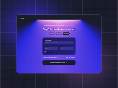 Payment screen concept card info crypto dark ui design design concept fancy finance glassmorphism gradient landing page payment payment data steps ui userflow ux web website