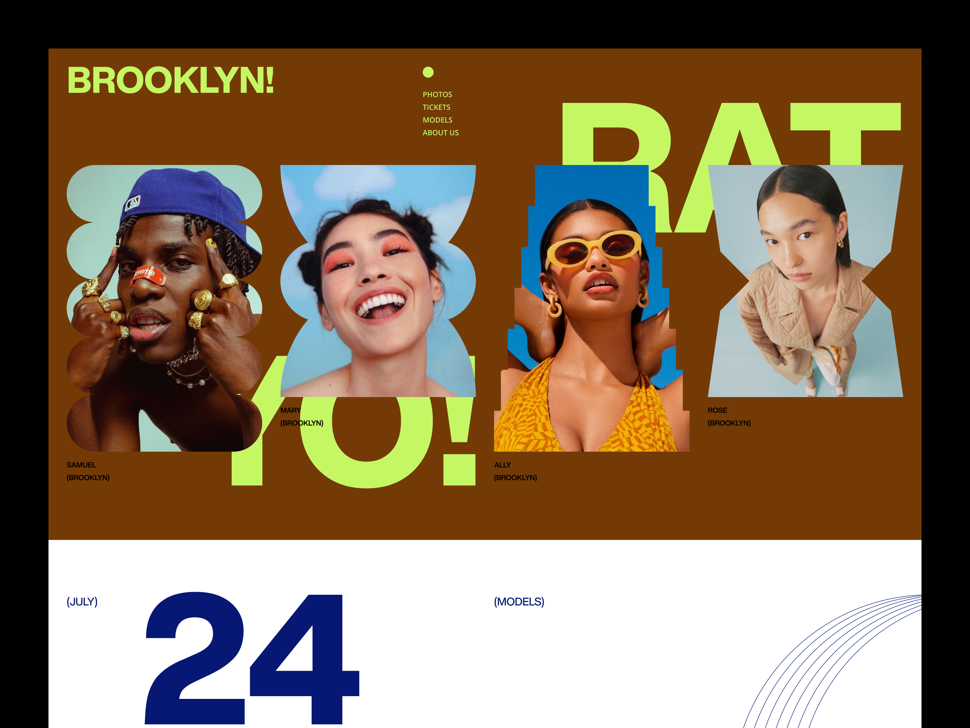 Brooklyn - Modeling Website Concept - Header agency website ui art direction creative direction creative ui dark theme ui design showcase digital portfolio dribbble inspiration elegant ui fashion website minimal ui modeling ui modern web design portfolio website responsive web design trendy website uiux design user experience web aesthetics website design