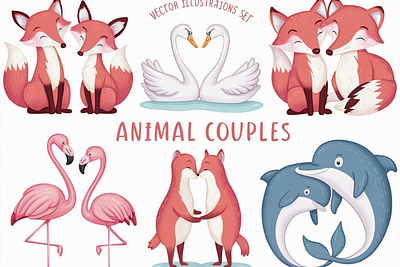Set of Vector Animal Couples Love design graphic design illustration vector