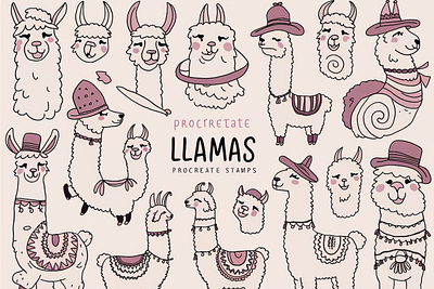 Llama Procreate Line Stamps design graphic design illustration vector