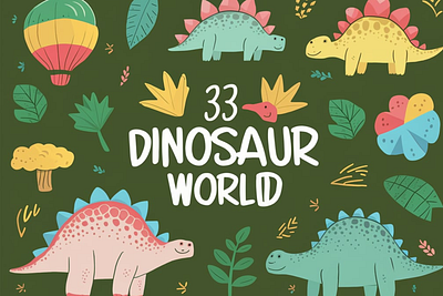 33 Dinosaur World Procreate Stamps design graphic design illustration vector