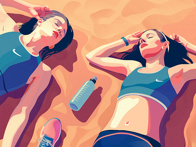 Rest after running art beach bottle enjoying fitnes girls graphic design illustration illustrator procreate relax rest running sport sport wear sun training vector woman workout