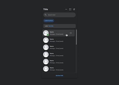 Chat component dark mode chat component dark mode design facebook figma product design ui ui kit uxui visual design