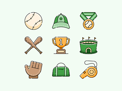 Baseball Icons baseball icon illustration linear color set