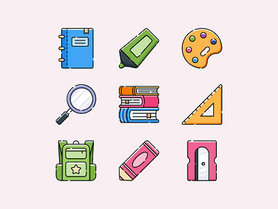School Icons icon linear color school set vector