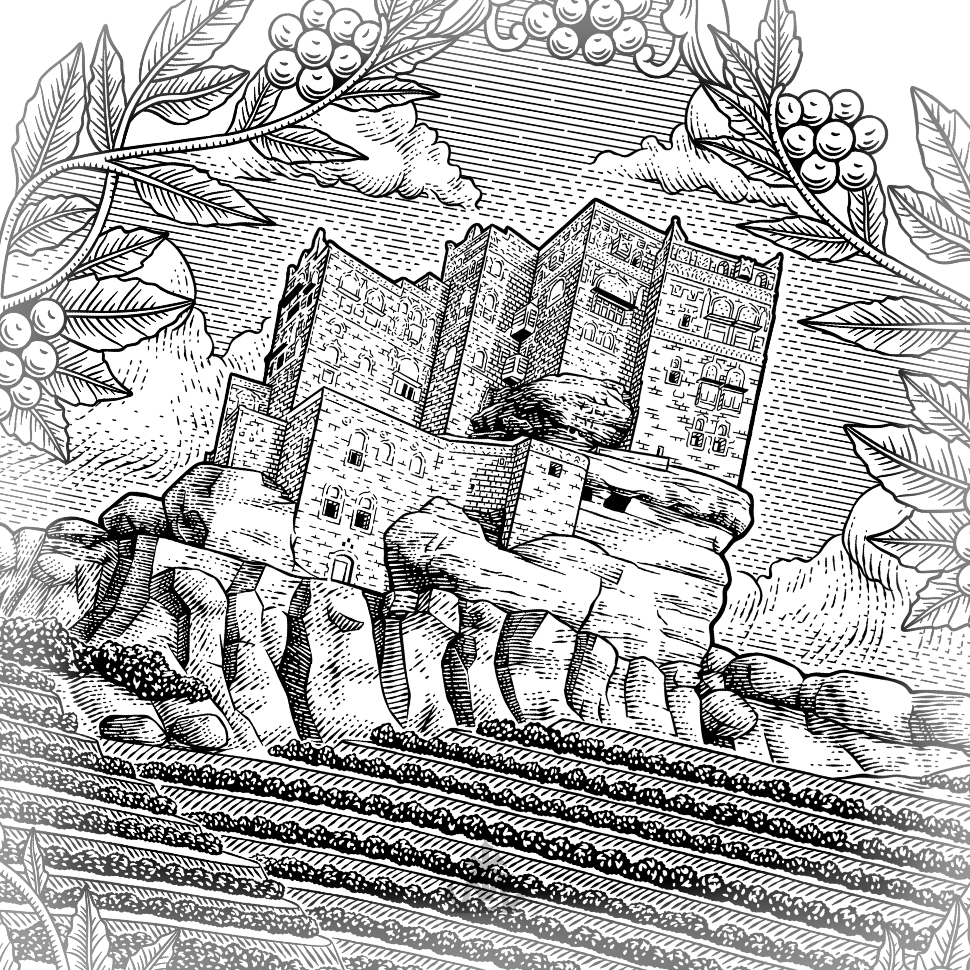 Plateau Coffee Redesign Logo classic coffee coffee business design engrave engraving environment graphic design illustration label landscape logo retro vintage