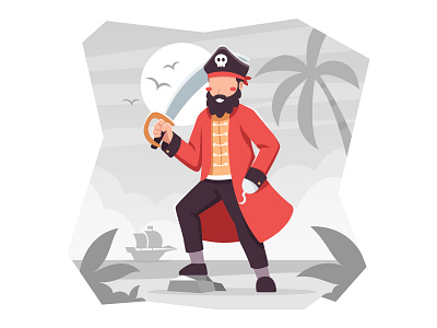 Pirate Man character illustration man ocean pirate sea ship vector