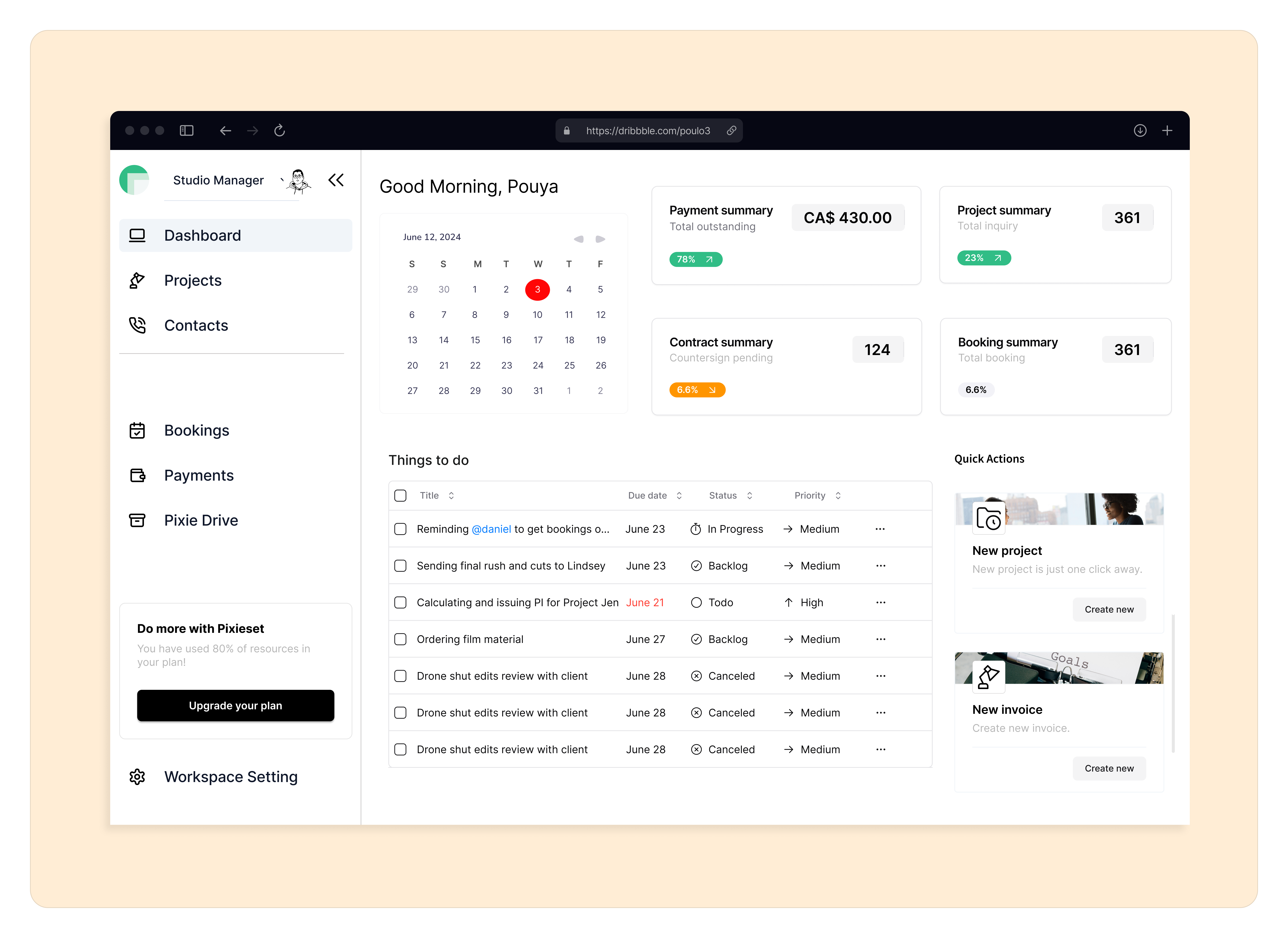 Studio Management SaaS saas studio management saas ui ux