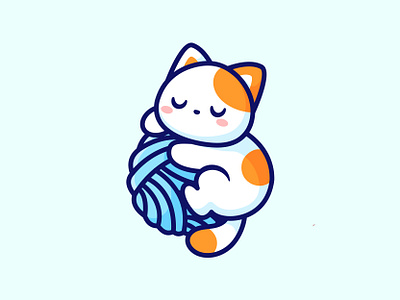 Cat Knitting 🧶 animal blue branding cartoon cat cute jaysx1 kitty logo macot mark orange sleep vector vector art