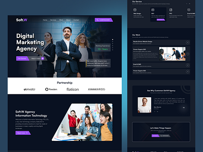 Soft.W - Digital Marketing Agency Landing page agency website best design clean design design digital website landing page marketing website project management ui ui design uiux design ux ux design web design website