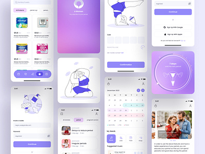 monthly period app app design graphic design hygienic pad ill illustration market period purple ui ui ux uiux ux web design womens