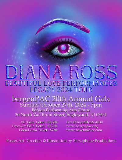 Diana Ross bergenPAC Gala Poster bergenpac branding diana ross digital art event poster fantasy colours gala poster gig poster graphic art graphic design illustration outer space outer space colours space