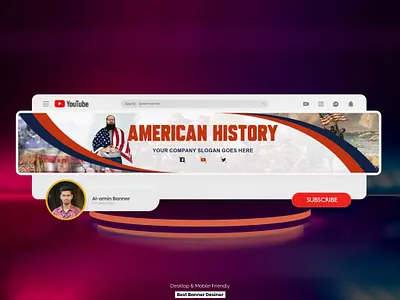 Creative YouTube Channel Banner Design with American History art banner channel art cover creative youtube logo and banne social media cover youtube youtube channel