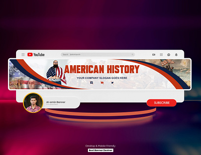 Creative YouTube Channel Banner Design with American History banner creative youtube logo and banne social media cover youtube youtube channel