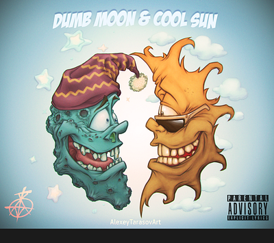Dumb moon & Cool sun 2d art character creative design graphic design illustration