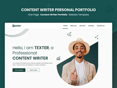 Texter – Writer Portfolio Template bootstrap copywriter creative writers css3 design designtocodes freelance writers one page one page template personal portfolio portfolio template. smooth scroll effect. texter user friendly design. w3 validated