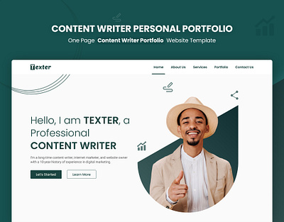 Texter – Writer Portfolio Template bootstrap copywriter creative writers css3 design designtocodes freelance writers one page one page template personal portfolio portfolio template. smooth scroll effect. texter user friendly design. w3 validated