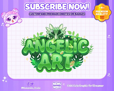 💚CUSTOM VTUBER LOGO TEXT💚 animation brand identity branding chibi emotes cute emotes design graphic design illustration logo twitch emotes