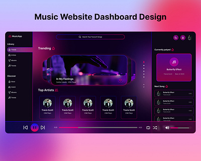 Music Website Dashboard Design adobe xd dashboard design figma music ui design website