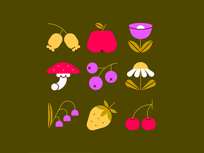Forest gifts adobeillustrator berries flowers icons iconset illustration mushroom vector vector illustration