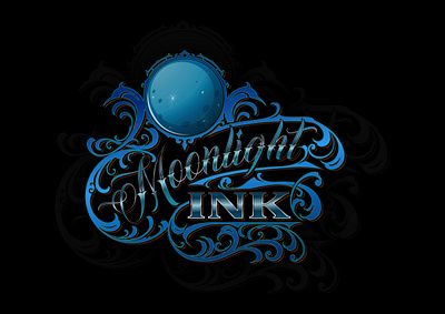 Moonlight Ink - Tattoo Shop Gothic & Blackletter Custom Logo blackletter branding brandlogo gothic logo logo design logodesigner logomaker ornamentals shoplogo tattoo tattoodesign tattooshoplogo victorianlogo
