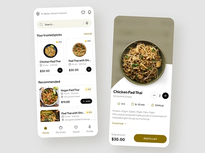 Restaurant App UI Design app design delivery delivery app delivery service fluttertop food food and drink food app food app design food app ui food delivery food delivery app food delivery application food delivery service food order mobile app pad thai recipe app restaurant restaurant app