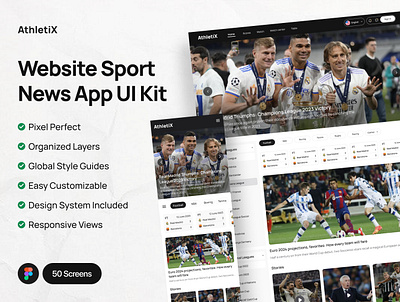 AthletiX - Website Sport News UI Kit ball football landing landing page live live score score soccer sport ui kit web web design website