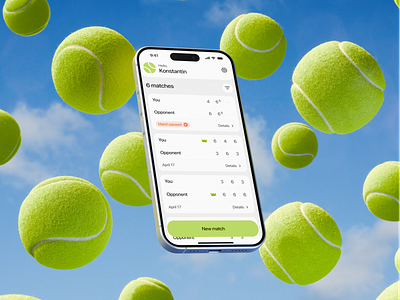 First Serve — Handy tennis tracker app 3d balls cards design illustration iphone match mobile score sky tennis tracker ui