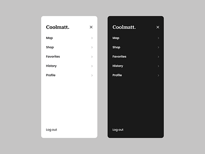 Coolmatt - A Vertical Dropdown Category List dark mode dropdown hambuger menu light mode mobile app mobile app design modern ui uiux uiux design ux