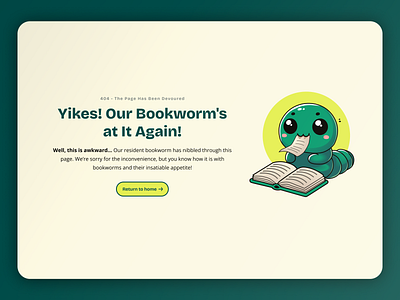 The Wandering Bookworm 404 404 page design flat framer illustration page site ux website