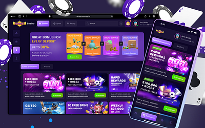 Online casino design app design casino dark mode dark theme figma gambling game design mobile game design online casino slots ui uiux ux web design