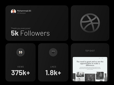 5K+ Followers! Thank You Everyone! 🤲 5000 5000 followers 5k 5k followers bento celebration clean dark darkmode dribbble dribbble shot minimal product design ui ux