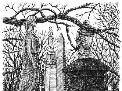 Graveyard Mingling art artist artwork drawing hand drawn illustration ink landscape trees