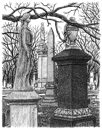 Graveyard Mingling art artist artwork drawing hand drawn illustration ink landscape trees