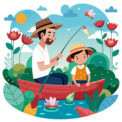 Fishing on the lake graphic design illustration vector